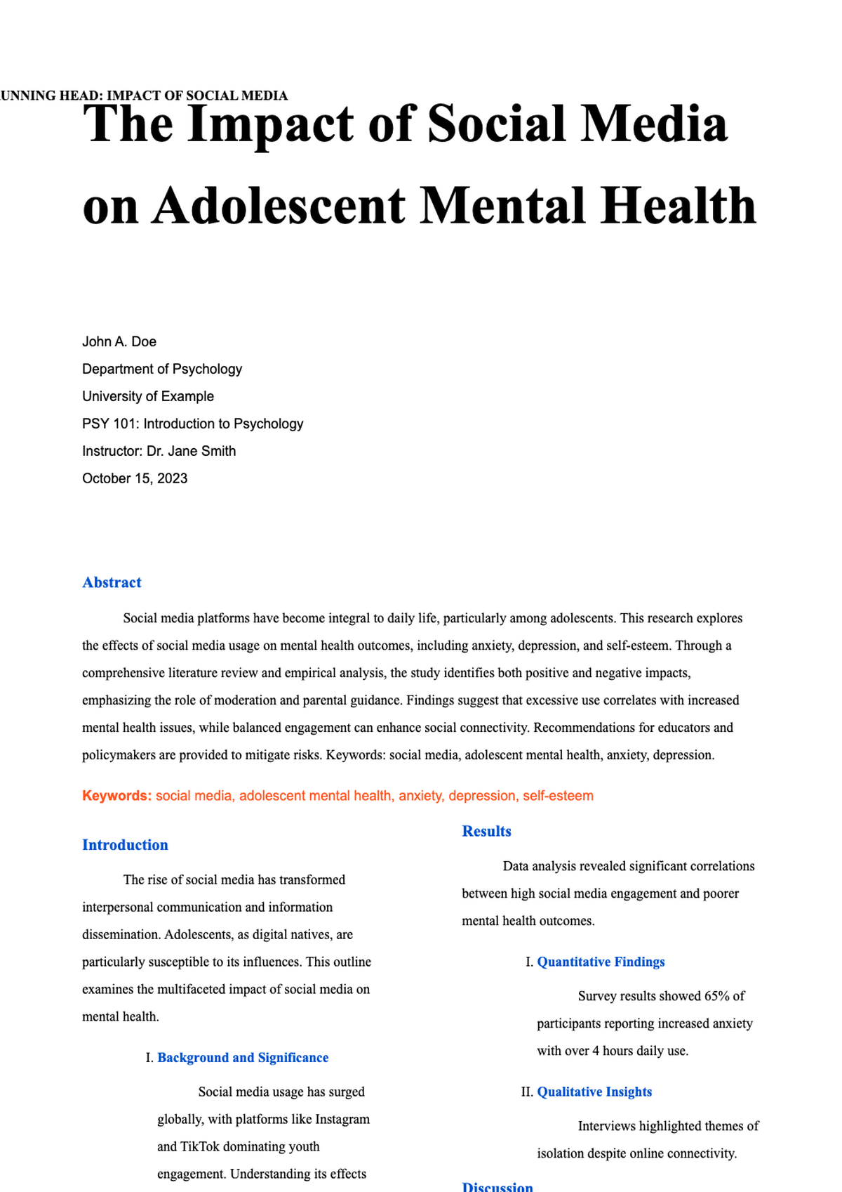 APA style academic paper sample with title page abstract and introduction_variant_3